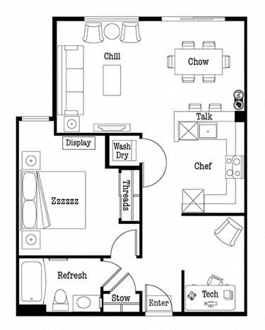 1x1 Den C Floor Plan at Six Oaks, Bothell, 98011